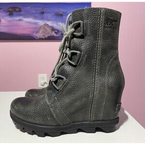 Sorel Boots 5.5 Gray Joan of Arctic Wedge II Ankle Leather Granola Girl Outdoor